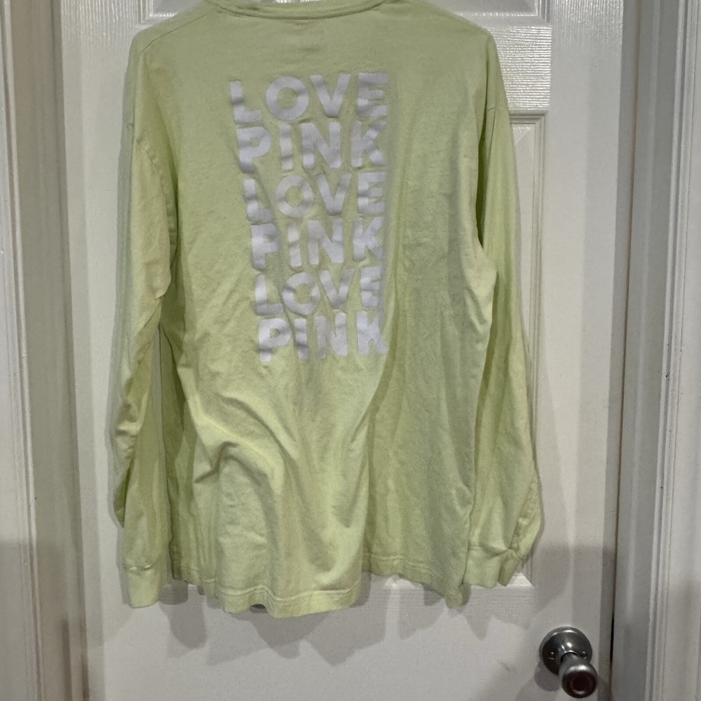 Victoria's Secret PINK L Large Campus Tee Neon Yellow Long Sleeve Shirt‎ VS Logo